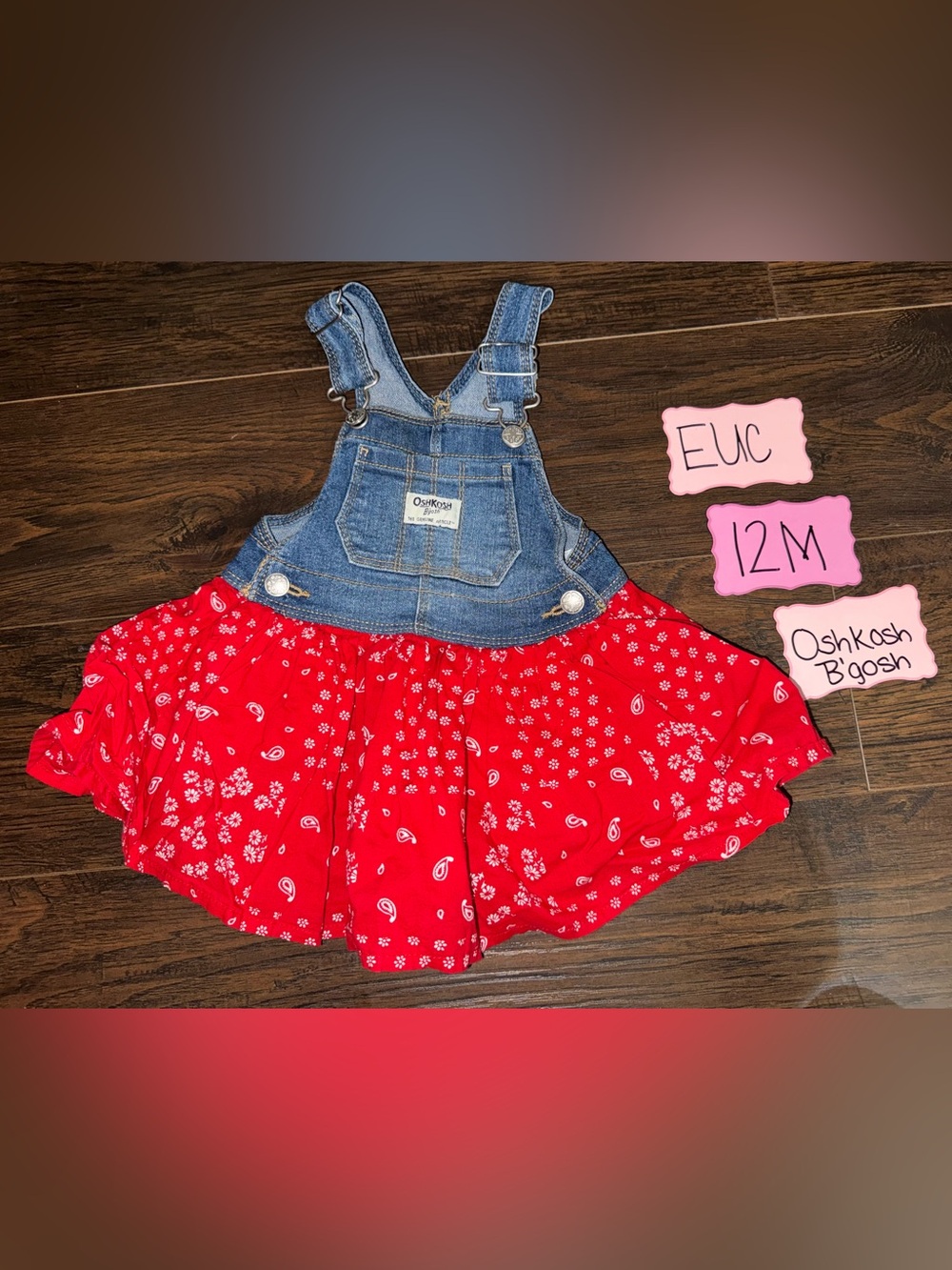 OshKosh B'gosh Red Bandana Skirt Denim Overall Dress